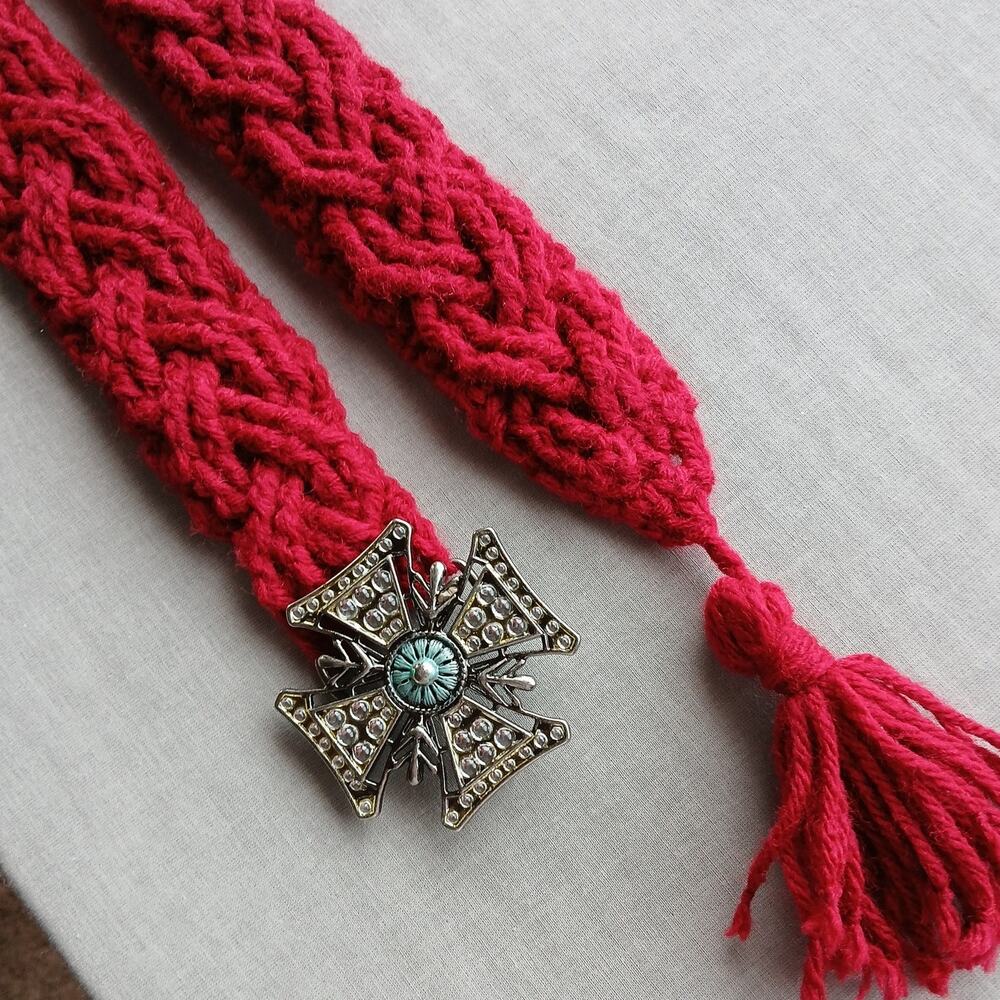 Cardinal Crochet Cable Braided Belt Vintage Maltese buckle gothic tassel premade